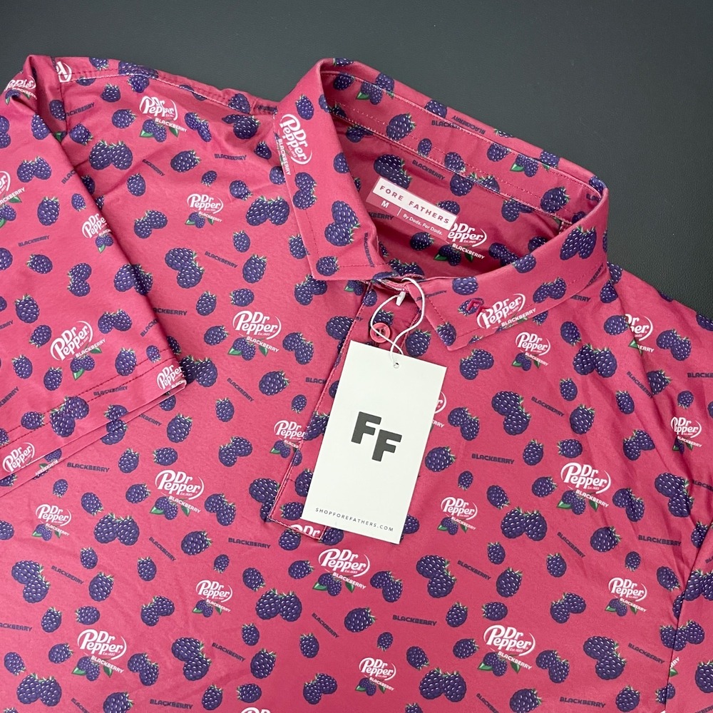 Fore Fathers Polo Shirt Mens Medium Red Dr Pepper Blackberry Golf Graphic NWT